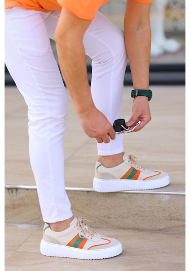 Shoetyle - Bej Deri Bağcıklı Erkek Günlük Ayakkabı 101-9082-933-bej Bej