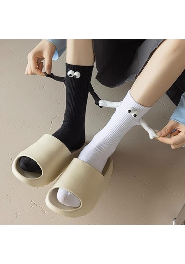 Beyaz Saf Pamuklu Çorap Sevimli Karikatür Üç Boyutlu Çorap Yaz Moda Manyetik Emme Tutma Çorap Çift Orta Tüp Çorap 2 Çift Beyaz