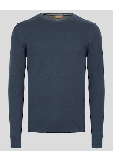 Erkek Bisiklet Yaka Triko Slim Fit Pamuklu Kazak Ncs Jeans 3002-Lacivert