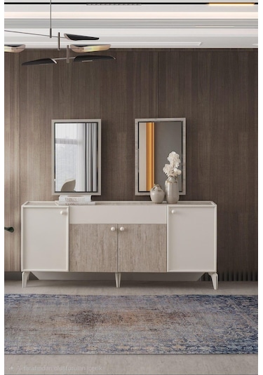 Petra Çekmeceli Dolaplı Aynasız Büfe Konsol 180x48x78cm Krem