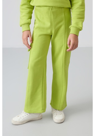 Tommy Life Lime Yeşil Pamuklu İçi Tüylü Yumuşak Dokulu Standart Fit Nakışlı Kız Çocuk Eşofman Takım - 75159 Yeşil