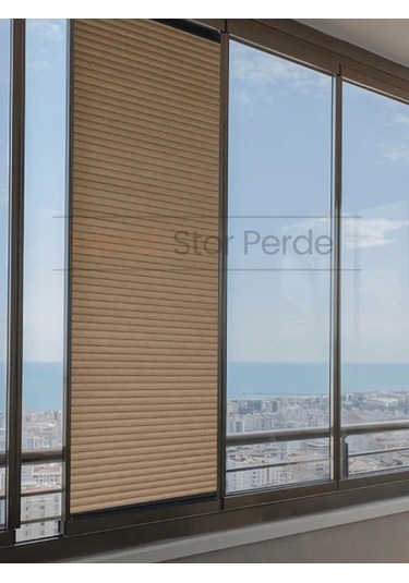 Kahve Honeycomb Plise %100 Isı Ve Işık Geçirmez Katlanır Cam Balkon Perdesi - Salon Perdesi-004 Kahve