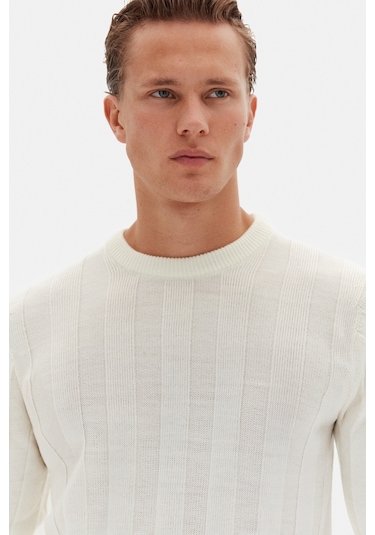 Twn Slim Fit Ekru Rib Örgü Kazak 3ec063302441m E01