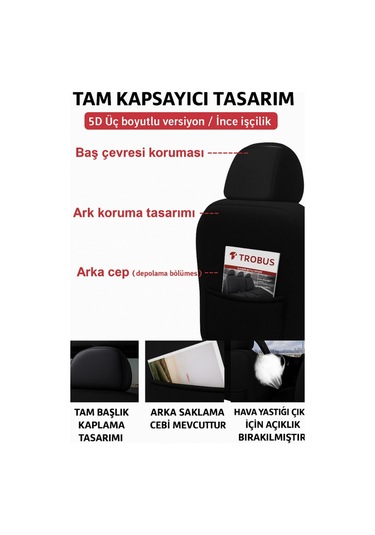 Renault Symbol 2008 2020 Araca Uyumlu Oto Koltuk Kılıfı Tay Tüyü Kırmızı Siyah Renk