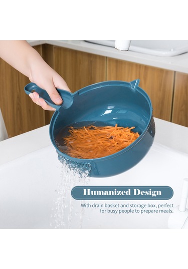 Neevoyu Mavi Çok İşlevli Kalın Dairesel Süzgeçli Sebze Dilimleyici 6 Bıçak/12 Fonksiyon - Paslanmaz Çelik Bıçaklar, Eldiven, Süzgeç Sepetiyle Mavi