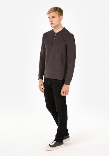 Colins Slim Fit Düğmeli Yaka Basic Antrasit Erkek Uzun Kol Tişört Cl1065875 Antrasit