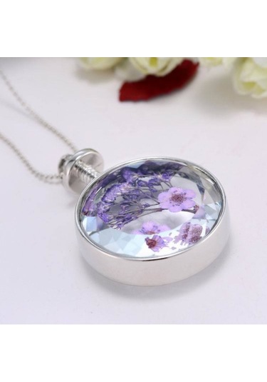 Chavin Kristal Cam Kurutulmuş Çiçek Kadın Kolye Dr36 Mavi