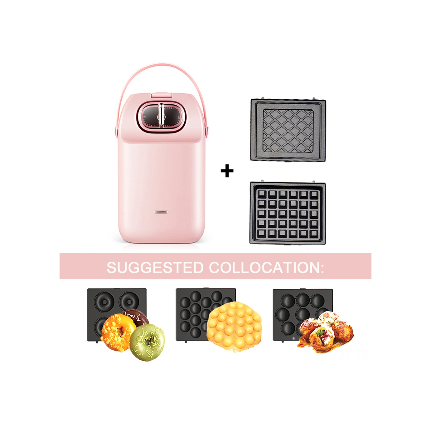 Youmex 14x14cm F Tipi Waffle Tepsisi - H34031 Waffle Makinesi İçin Özel - Anti Yapışkan Kaplama Siyah