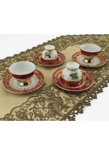 King El Yapımı Çekoslavak Zvırata Bordo Kahve Fincan Takımı 6'lı Diğer