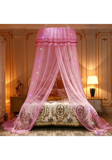 Springsun Prenses Kubbeli Tül, Kurulum Gerektirmeyen, Yataklı Yurt Odaları İçin Üst Ve Alt Ranza Sineklik, Pembe Renk 60-150 Cm