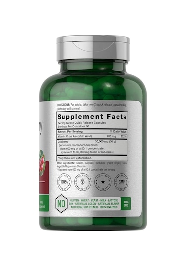 Horbäach Cranberry Concentrate Extract Pills + Vitamin C 30,000 Mg 120 Kapsül