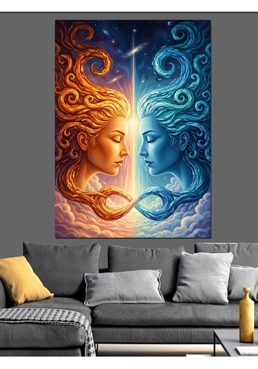 Ateş Ve Su Yüz Yüze Dekoratif Kanvas - Mdf Ahşap Tablo