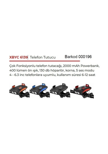 Powerbank Telefon Tutucu Kornalı Bisiklet Feneri 2000 Mah 4 In 1 Gri - Siyah