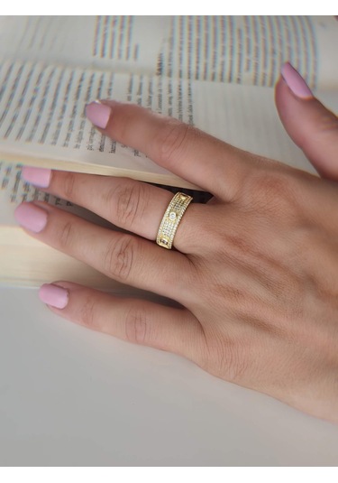 Üç Taşlı Model Ayarlanabilir Gold Altın Renkli Yüzük Gold