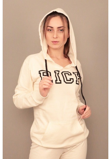 Rich Kadın Baskılı Kapüşonlu Sweatshirt Çok Renkli
