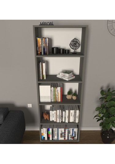 Modern 5 Raflı Kitaplık Dekoratif Kitaplık Antrasit