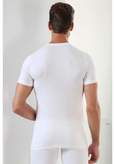 Erkek Beyaz Sıfır Yaka Kısa Kol Fanila Tişört %100 Pamuklu Penye 3'lü Paket Beyaz