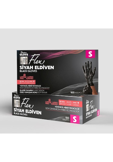 Flex Tek Kullanımlık Pudrasız Tpe Eldiven 100'lü S-siyah
