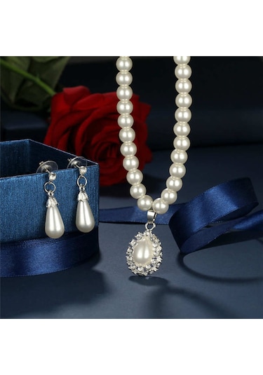 Trend Pırlanta İşlemeli İnci Takı Seti Sevgililer Günü