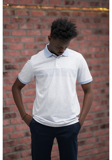 Advante Regular Fit Likralı Çizgili Polo Yaka T-shirt Mavi