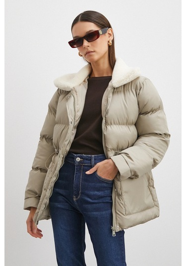 Kürk Yakalı Şişme Mont Bej Bej