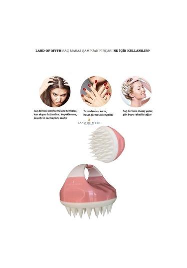 Land Of Myth Lom1403 Yeni Yumuşak Silikon Dişli Saç Derisi Masaj Fırçası Pembe