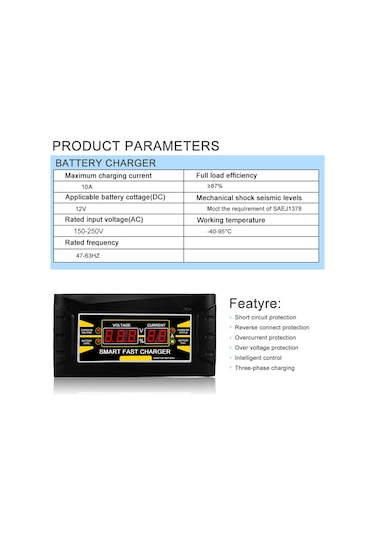 Tenfowee 12v 6a Akıllı Araba-motosiklet Akü Şarj Cihazı, 110-240v Geniş Voltaj, Pwm Teknoloji, Lcd Ekranlı, Aşırı Şarj Korumalı Eu Plug