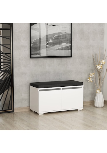 Minar Drago Oturaklı Ayakkabılık Ve Puf - Beyaz