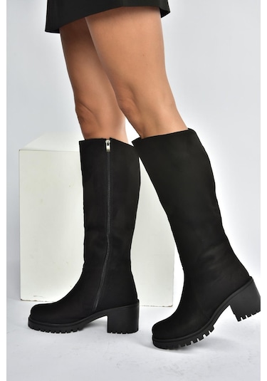 Fox Shoes V726800202 Siyah Süet Kalın Topuklu Klasik Kadın Çizme Siyah-Süet Fox Shoes V726800202 Siyah Süet Kalın Topuklu Klasik Kadın Çizme Siyah-Süet