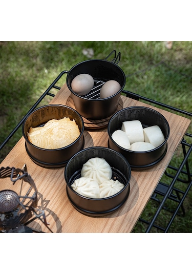 Mufunye Kamping Ve Piknik İçin Ti Kaplı Paslanmaz Çelik Ocak, Sierra Kaserası İle Kullanıma Uygun, Gıda Buharlamak İçin Taşınabilir Buhar Tepsisi - Siyah Bks-362 Siyah