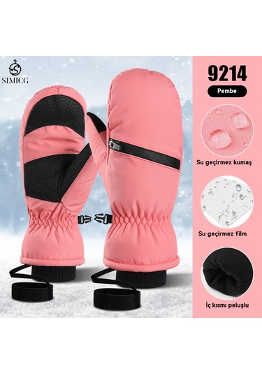 Kalınlaştırılmış Kışlık Su Geçirmez Snowboard Eldivenleri Pembe