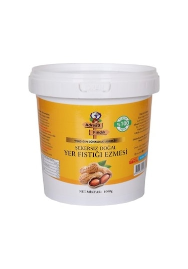 Adress Fındık Şekersiz Doğal Yer Fıstığı Ezmesi 1 KG