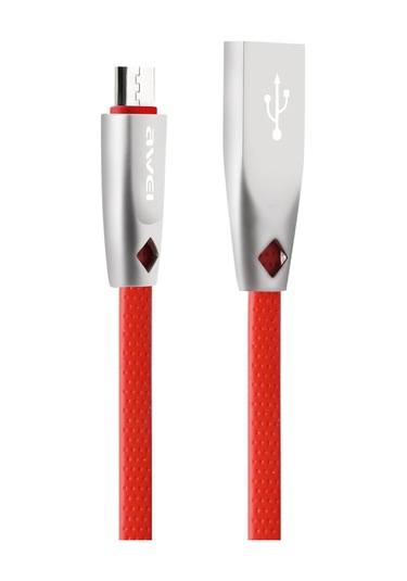 Aweı Cl-96 Usb Micro Usb Taşınabilir Tpe + Alüminyum Alaşımlı Veri Kablosu, 2a, Uzunluk: 1m Kırmızı