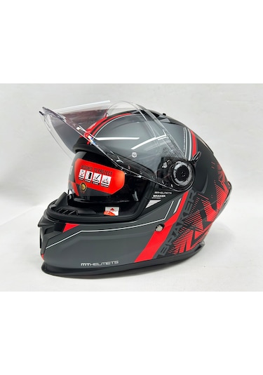 Şefaf Vizörlü + İç Güneş Vizörlü + Mt Braker Sv Charm B5 Kapalı Kask Mat Kırmızı - Siyah