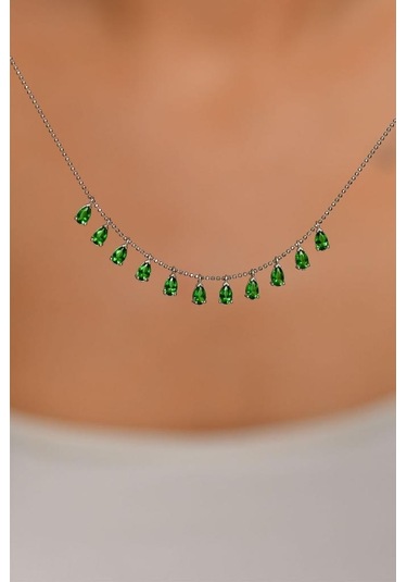 Zümrüt Taşlı Rodyum Shakira Damla Gümüş Kolye Rn10205