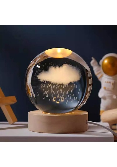 Büro Ev Hediyesi İçin Işıklı Yağmurlu Bulutlu Cam Küre Sarı Işık