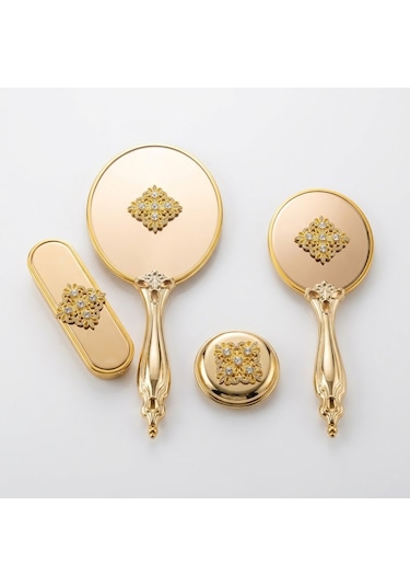Saraylı Hürrem Model Gold 4 Parça Ayna Fırça Seti