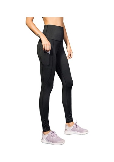 Fastbuy Yüksek Bel Yoga Pantolonu - Yan Cep, Esnek, Nefes Alabilen Spor Taytı Siyah Siyah
