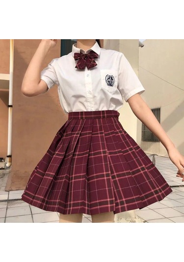 3 Adet Kadın Anime Okul Üniforması Seti Yaz Jk Kısa Gömlek Ceket Etekler Takım Elbise Kırmızı