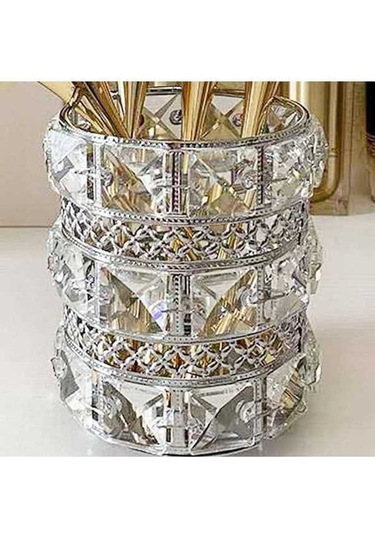 Novahub Boncuksuz Metal Makyaj Fırça & Kalem Tutucu, Gümüş Saklama Kabı, Şık Ve Pratik Gümüş