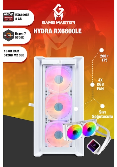 Gm Game Master Hydra R7-5700X 16 GB 512 GB M.2 SSD RX6600LE Masaüstü Oyuncu Bilgisayarı