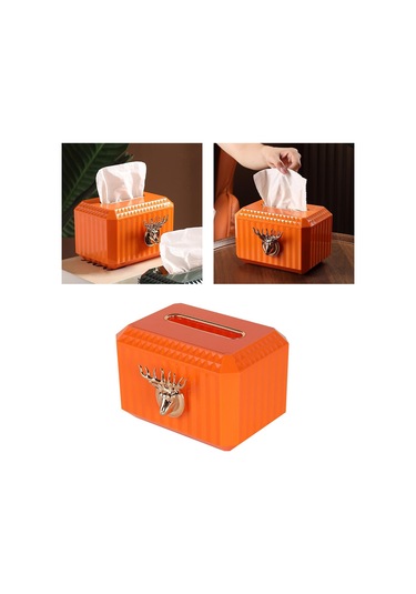 Suntek Tezgah Turuncu Peçete Kağıt Tutucu Geyik Kafası Heykel