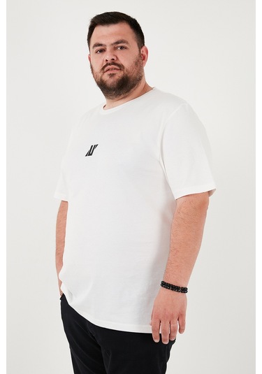 Buratti Pamuklu Regular Fit Bisiklet Yaka Büyük Beden Erkek T Shirt 5902753B Beyaz