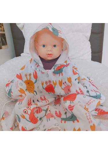 Organik 4'lü Müslin Bebek Panço, Örtü, Yastık, Mendil Takımı