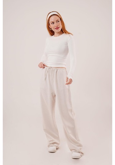Modaserdem Cepli Bağlama Detaylı Keten Ekru Pantolon Ekru