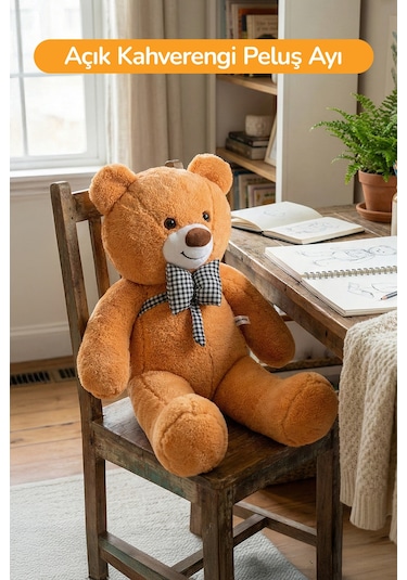 80 Cm Büyük Boy Yumuşak Papyonlu Oyuncak Ayıcık Açık Kahve