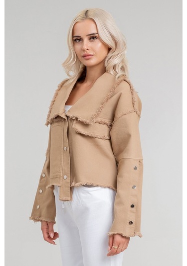 Kadın Power Likralı Pamuklu Kumaş Kol Ve Önü Çıt Çıtlı Pis Dikişli Mont CAMEL Camel