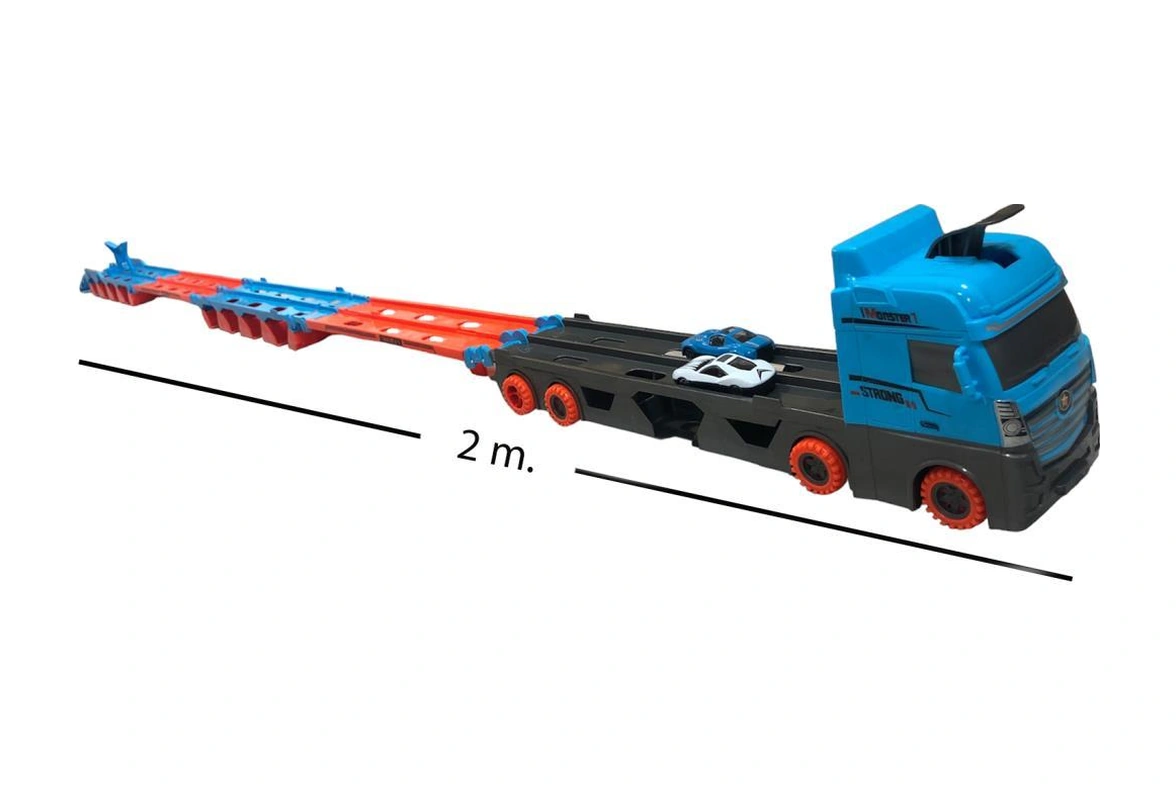 Farbu Oyuncak Sürat Pistli Tır, 2 Mt Pist Tek Kol Fırlatıcı 24 Araç Kapasiteli Taşıyıcı Tır, 2 Adet Araba İçerir Mavi Mavİ
