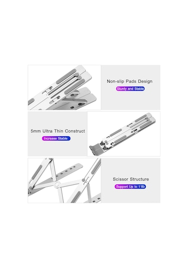 Kosona Alüminyum Folding Laptop Stand: 6 Seviye Yükseklik Ayarlı, Soğutma Özelliği, 10-15.6 İnç Cihazlar İçin Taşınabilir Destek