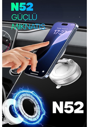 4lü Magnetpro 360 Ayarlanabilir Araç İçi Masa Üstü Vakumlu Mıknatıslı Magsafe Telefon Tutucu Beyaz Beyaz